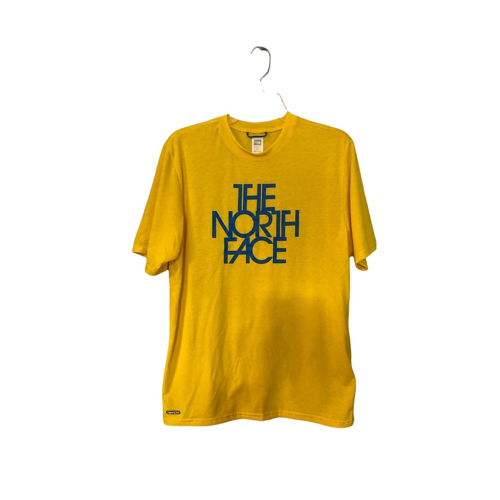 Men's The North Face Vapor Wick T-shirt Size Small Yellow Blue Lettering‎ Active
